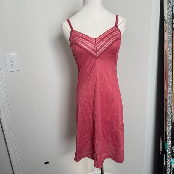 Vintage rose blush Elegant Pink Lace Trim Slip Dress 34 fairy coquette dreamy - Picture 4 of 7